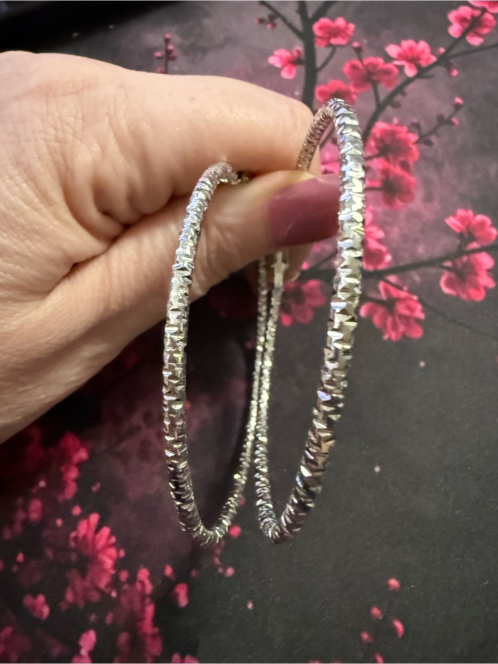 Silver Textured Hoop Earrings - Women Jewelry